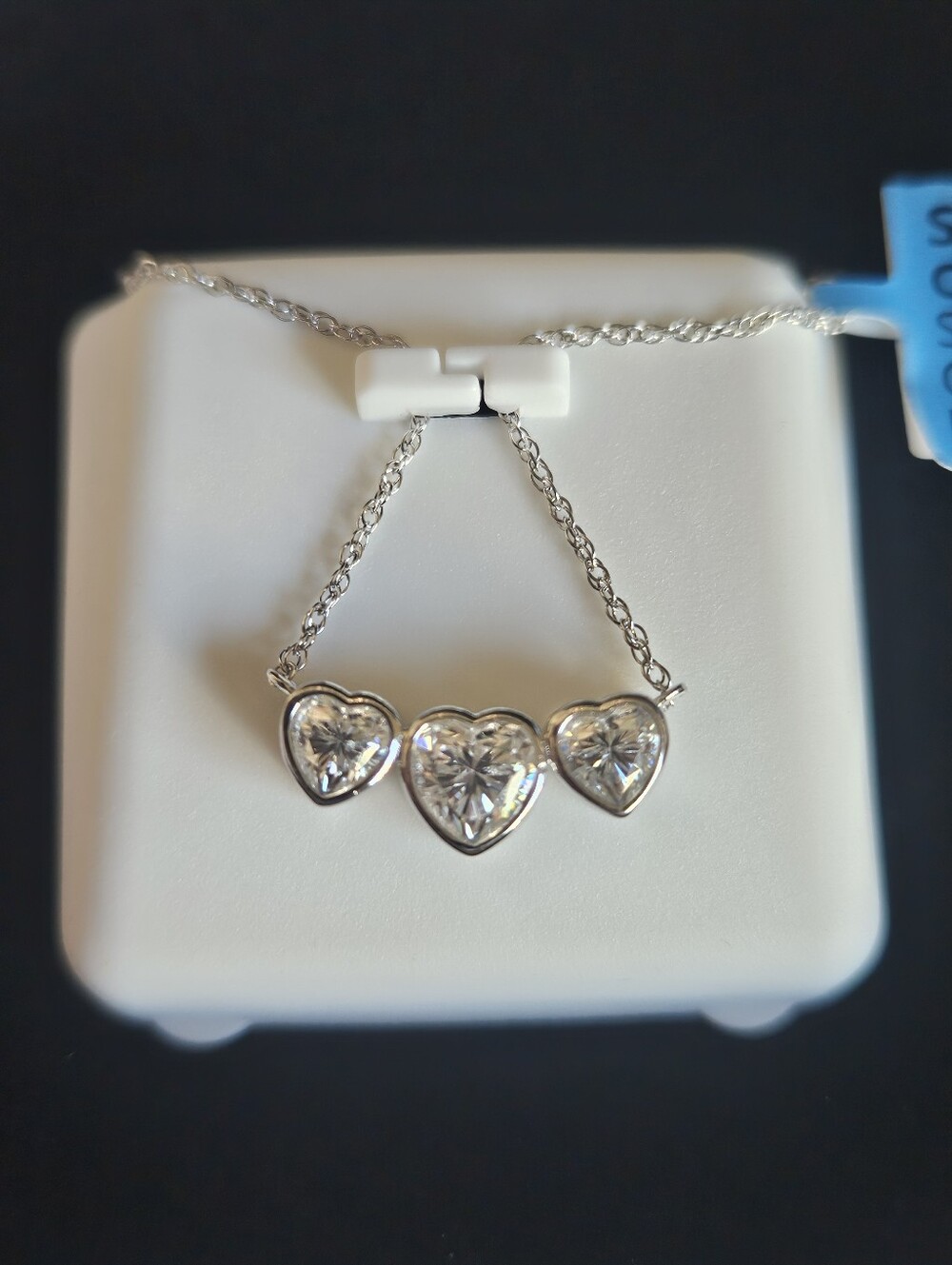 925 Sterling Silver Three Heart Moissanite Pendant Necklace